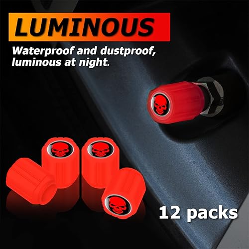 Miniatura 50 de 12 tapones fluorescentes para válvulas de neumáticos de automóvil, cubierta de válvula de rueda de ABS resistente a la corrosión, tapa iluminada