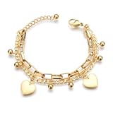 LUREME 18K Gold Stainless Steel Multi Chains Bracelet with Ball and Heart Charms for Women