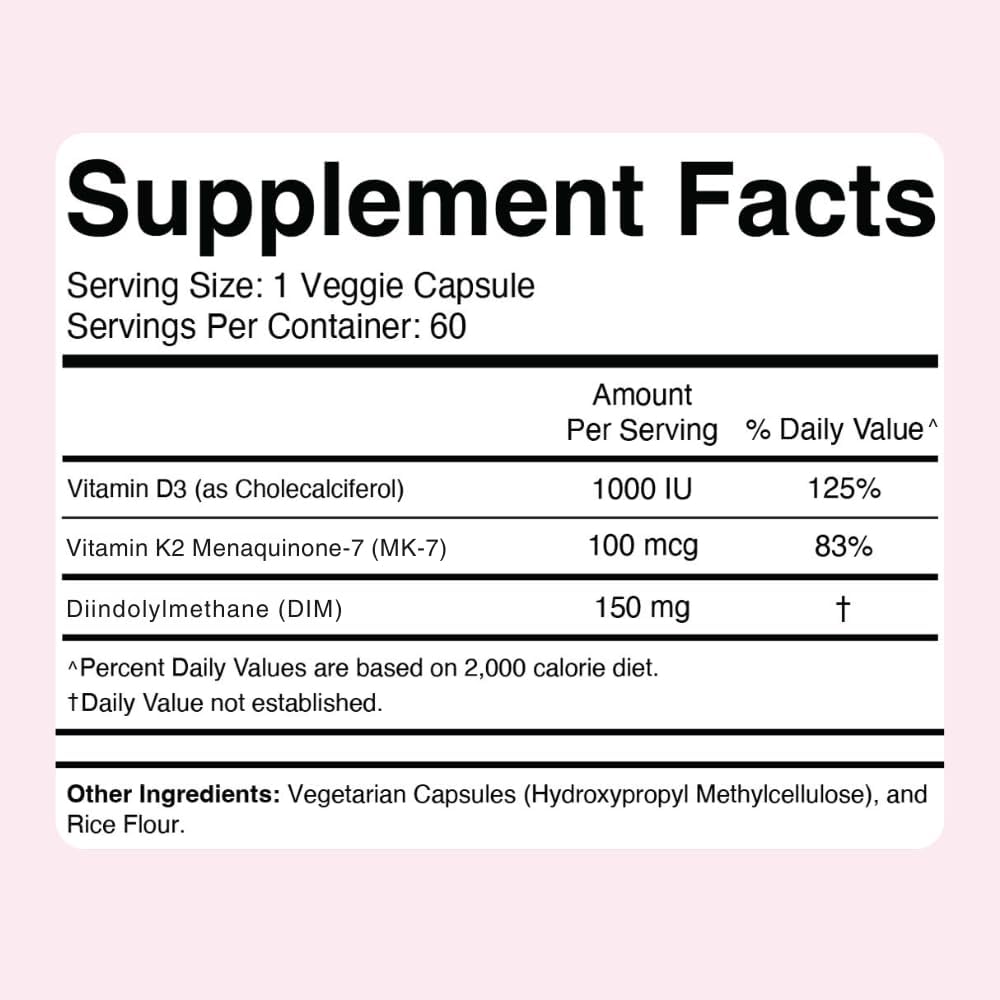 Dr. Colbert, MD Hormone Zone | by Divine Health | 150mg of DIM | 100mcg of Vitamin K2 | 1000IU of Vitamin D3 | 60 Day Supply | 60 Capsules