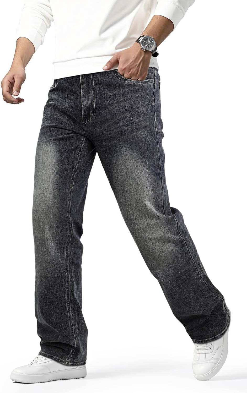 Heyfanee Mens Jeans Relaxed Fit Stretch Denim Jeans for Men Straight Leg Comfort