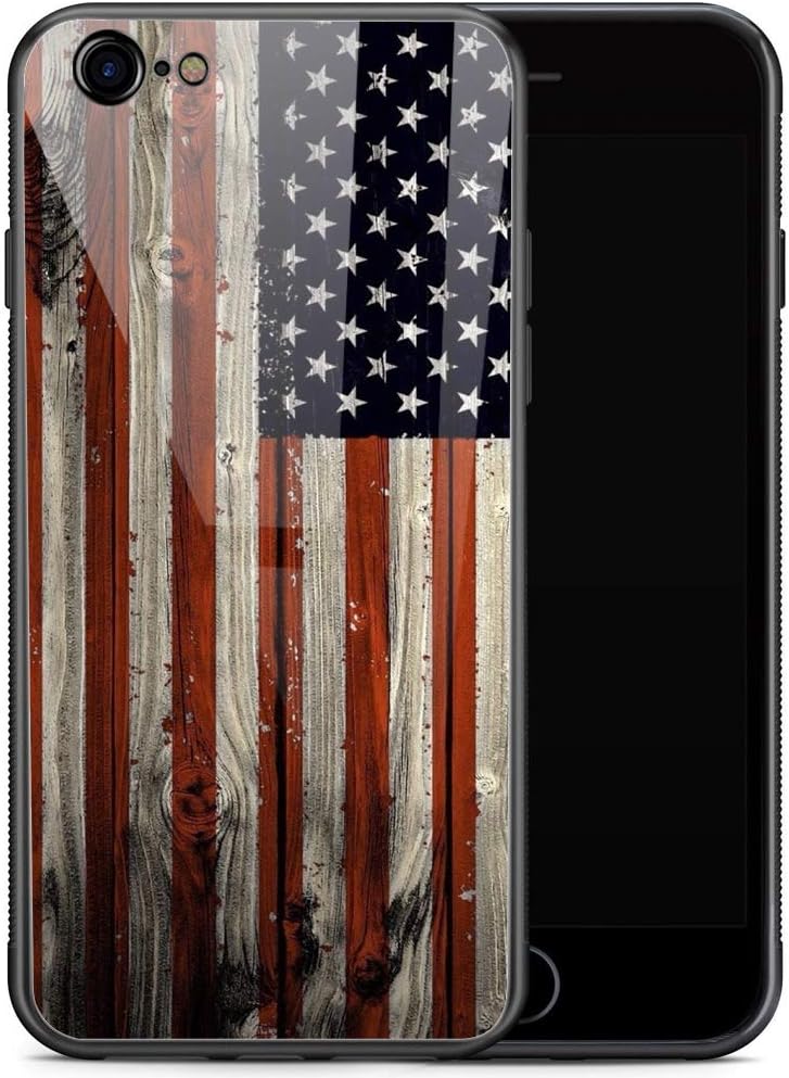 Case Compatible with iPhone 6s, Red Wood American Flag Case, Plexiglass Back Pattern with Soft TPU Bumper, Scratch Resistant Glass, 4.7-inch