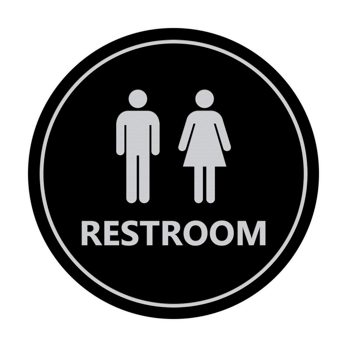 Signs ByLITA Circle Unisex Restroom Sign (Black/Silver) - Medium