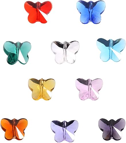 Miniatura 3 de 100 cuentas de mariposa de cristal  LONGWIN de 0.551 in cuentas de vidrio multicolor para fabricación de joyas piezas de araña