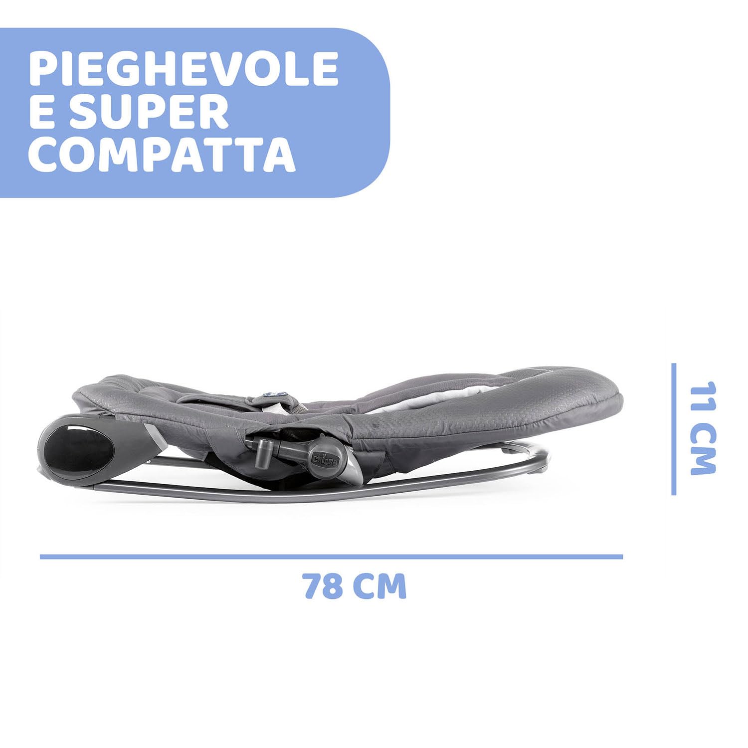 Chicco Hooplà Sdraietta Neonati e Bambini da 0 Mesi a 18 kg, Funzioni Dondolo e Poltroncina, con Barra Gioco, Schienale Regolabile e Cuscino Riduttore, Chiusura Compatta, Grigio scuro