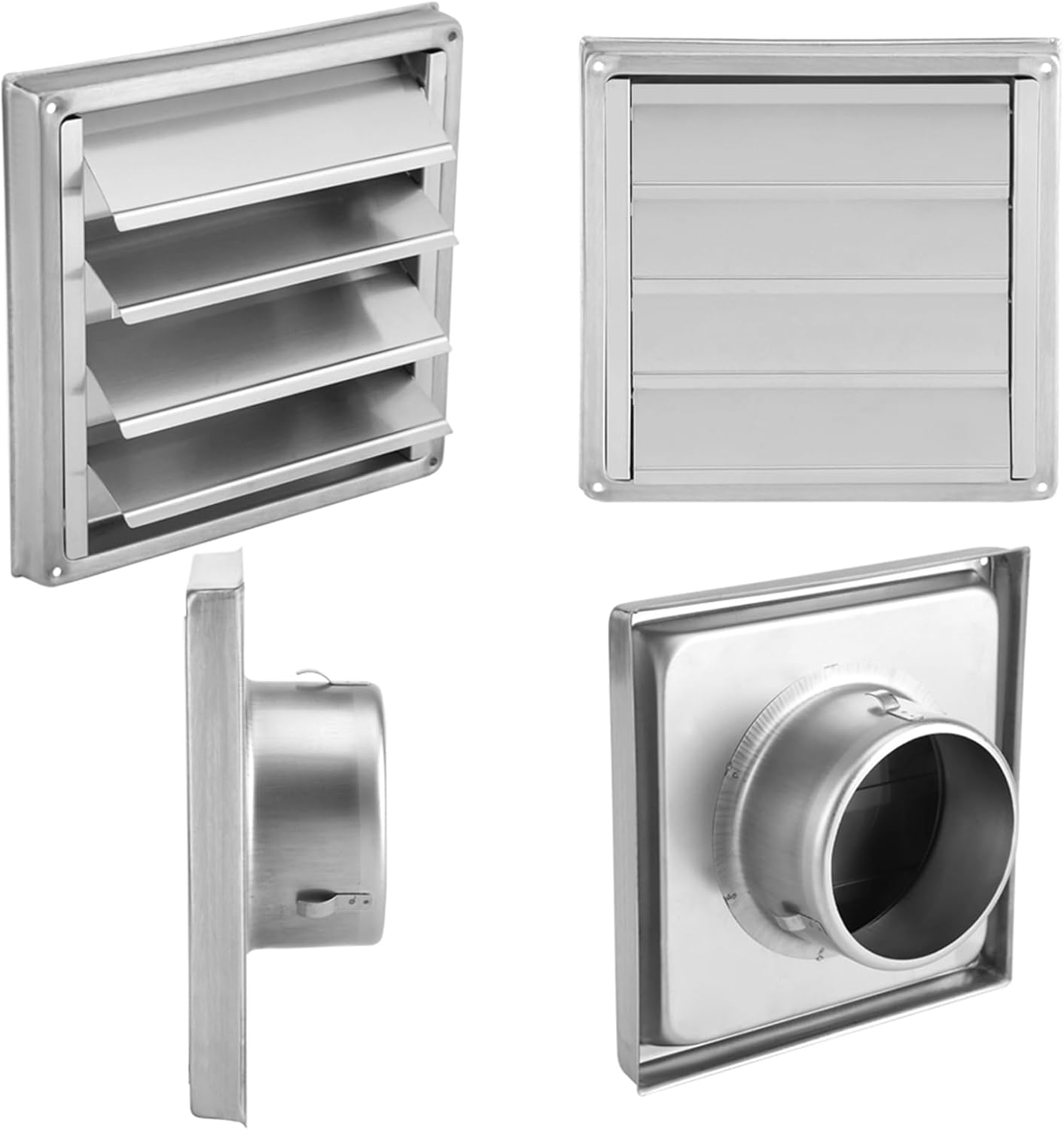 Stainless Steel Dryer Vent Cover 4-Inch Outdoor Wall Grille with Flaps for Metal Ducts - Durable Weatherproof Laundry Vent Cap for Clothes Dryer Exhaust Ducting (Pack of 2)