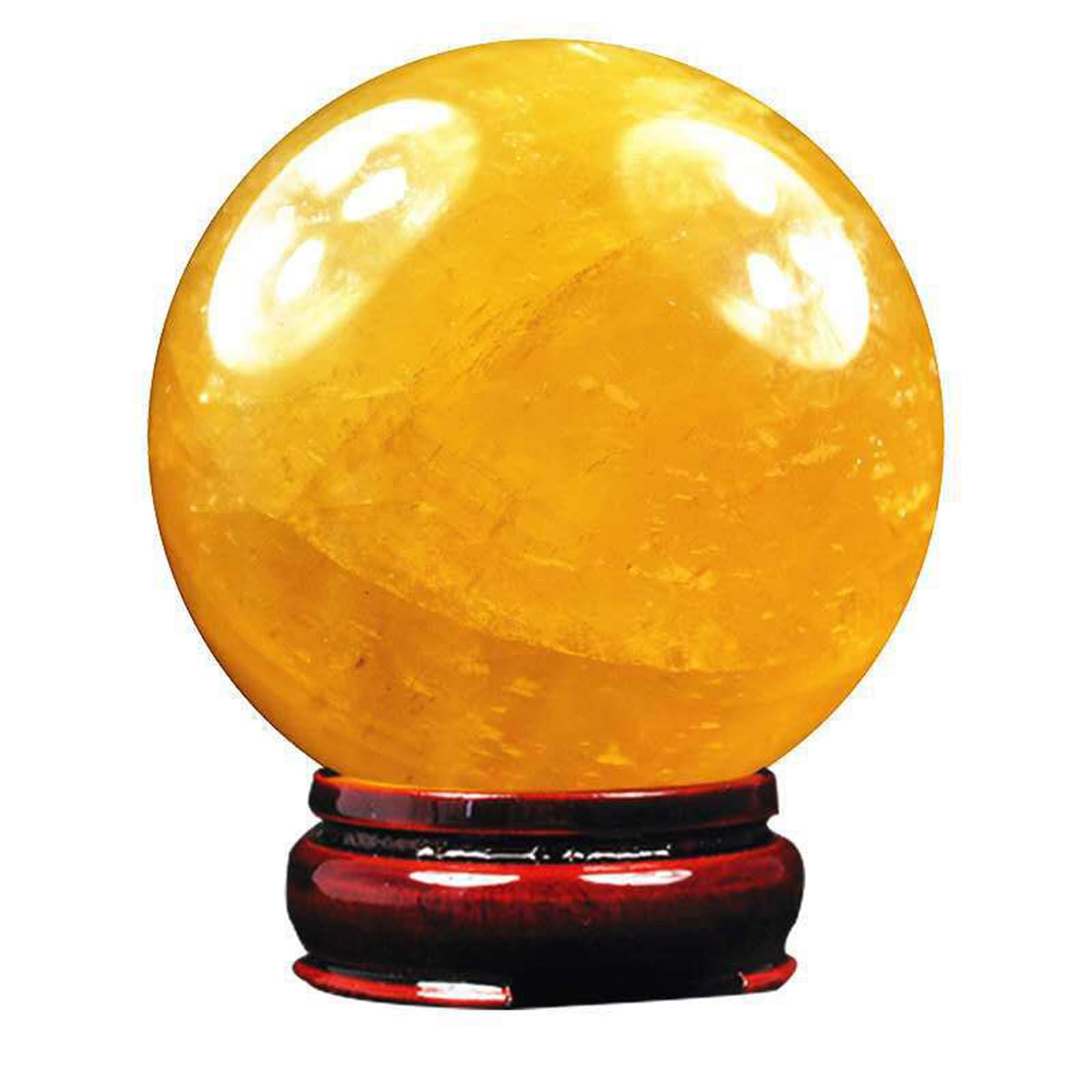 FOPURE Yellow Crystal Ball Calcite Quartz Sphere Gemstone with Stand Feng Shui Ornament Sculpture Figurine,18cm/7.1in