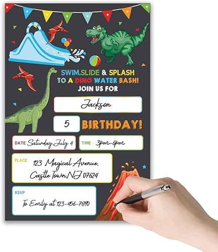 Miniatura 3 de Grace Yonks Invitación de cumpleaños de fiesta de dinosaurios, 20 invitaciones y sobres para invitaciones de fiesta de cumpleaños de cualquier edad,