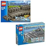  Lego CITY 2er Set 7499 7895 Flexible & gerade Schienen + Weichen für Eisenbahn