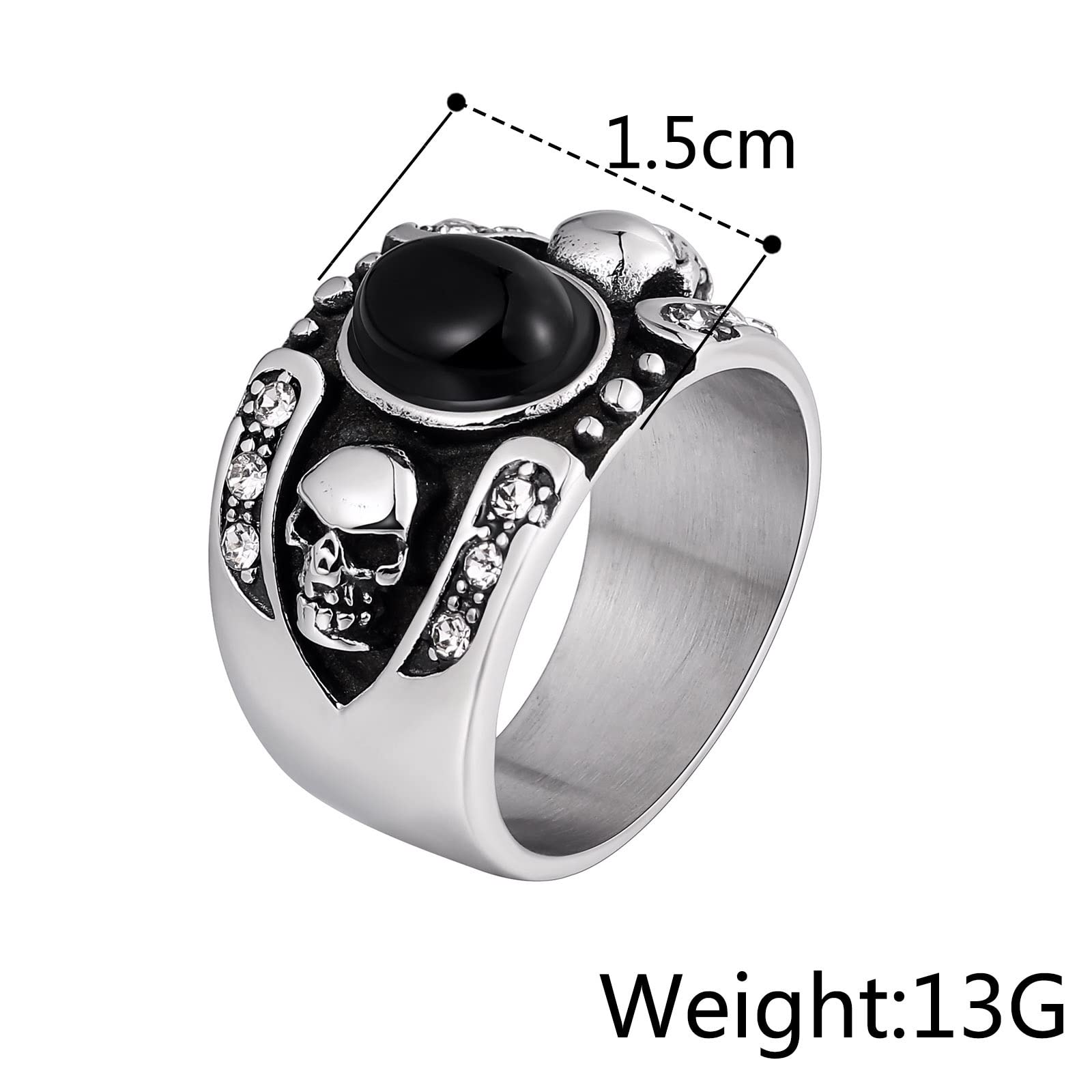 Anello Fidanzamento Acciaio Anello Fidanzamento per Lui Anello Teschio con Pietra Ovale Anelli Acciaio Nero/Marrone Taglia 15 to 30