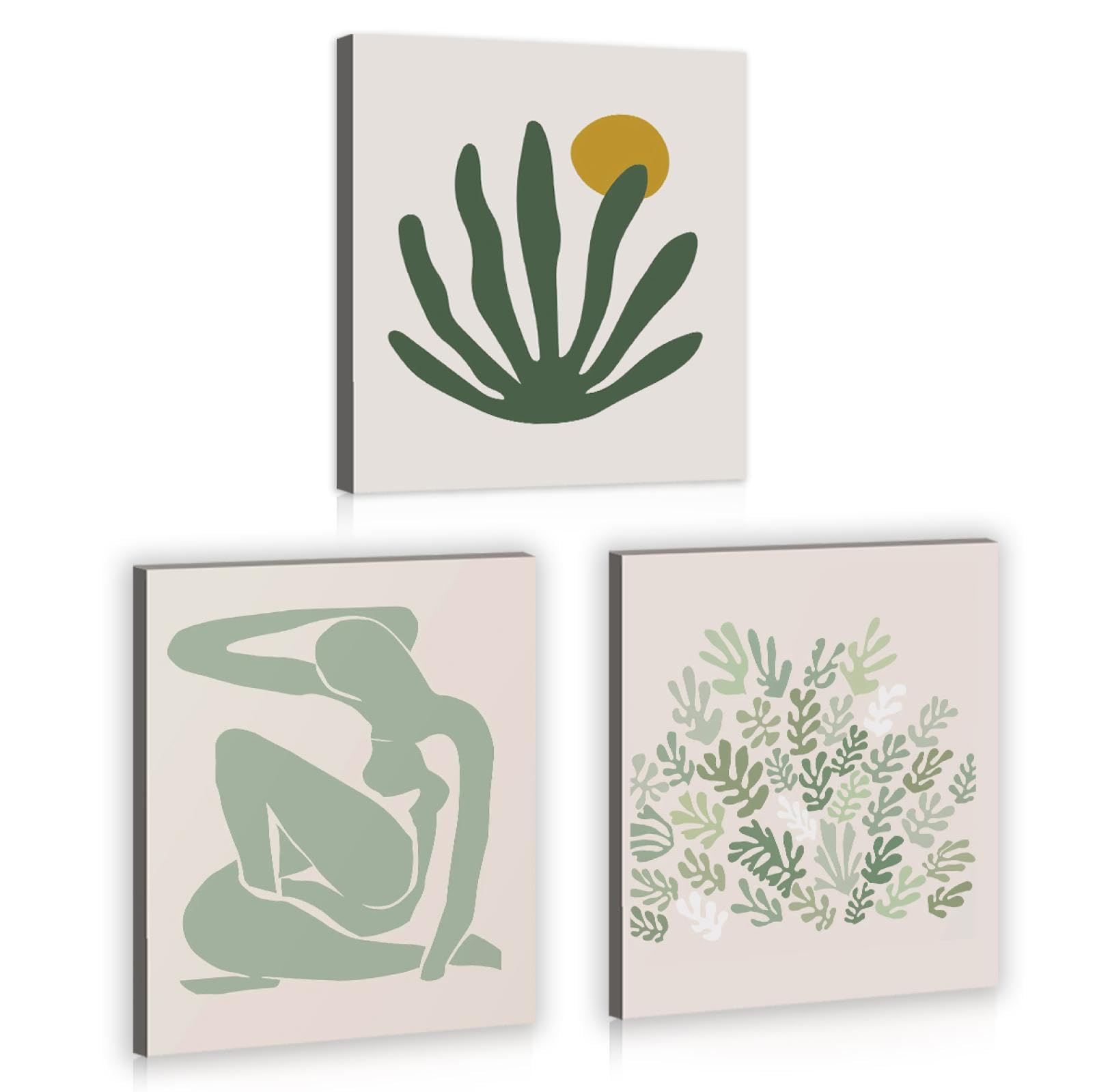 TOANGWALL Minimalista Matisse Wall Art Dipinti Famosi Replica Opere D'arte Verde Salvia Serie Fiore Astratto Poster Moderno per Ufficio Cafe Decor 50x75cm3pcs telaio interno