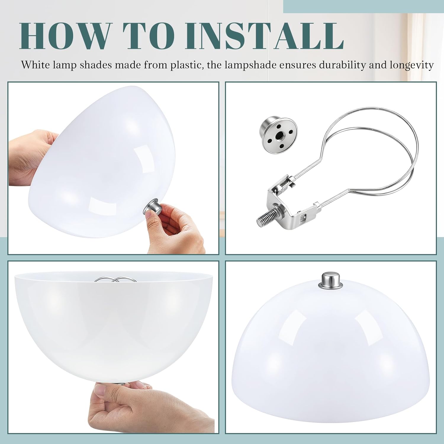 Marsui 4 Pcs Clip-on Dome Shade for a -type Bulb Light Cover 7 5/8" Diameter x 4 1/10" Height Lamp Shades Location Fixtures for Home Indoor White Finish (Classic,Silver Clip)