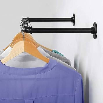 Industrial Pipe Hanging Rack 81cm Detachable Wall Mounted Clothes Rail Heavy Duty Wardrobe Rail for Bedroom Living Room