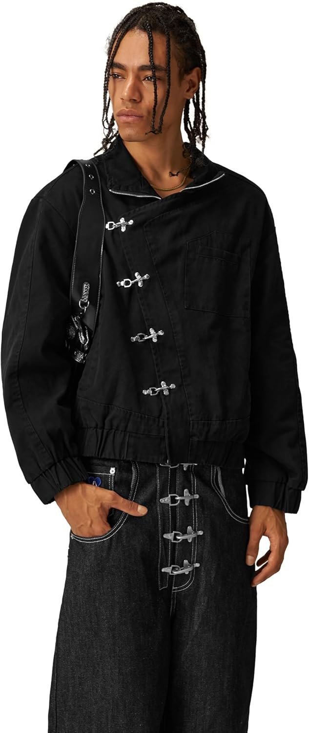 Aelfric Eden Mens Jackets Metal Button Boxy Jacket Vintage Casual Collared Streetwear Slant Placket Soft Warm Coats - Image 4