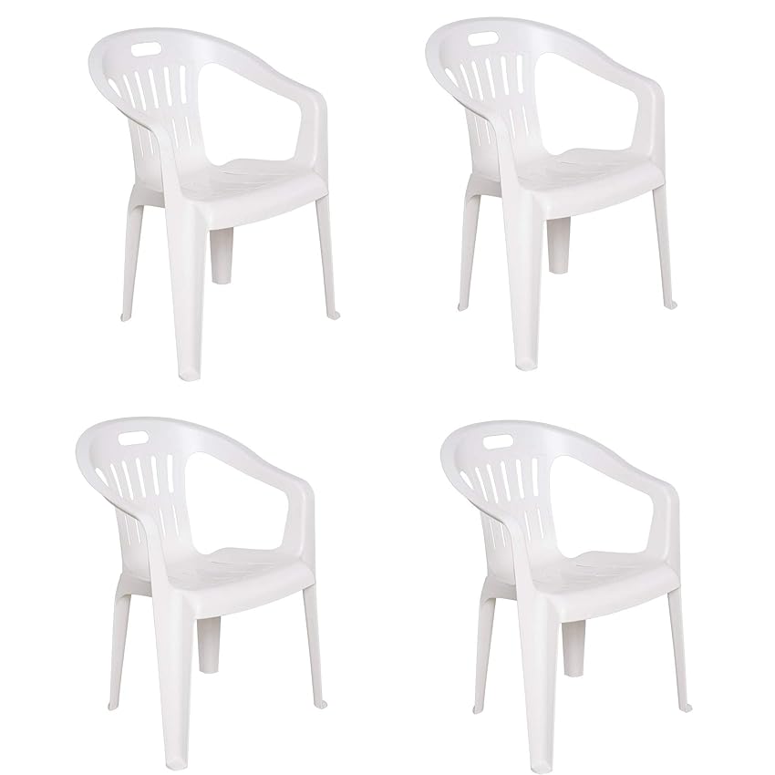 Dmora Set di 4 Sedie impilabili Schienale Basso con braccioli, Made in Italy, 56 x 55 x 78 cm, Color Bianco