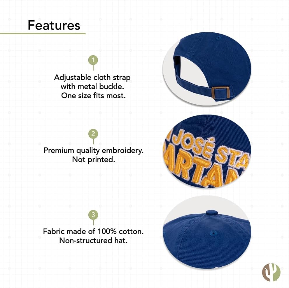Desert Cactus San Jose State University Baseball Hat SJSU Spartans Brimmed Embroidered Cap Adjustable Cloth Strap Adult (Style B) Blue - Image 4