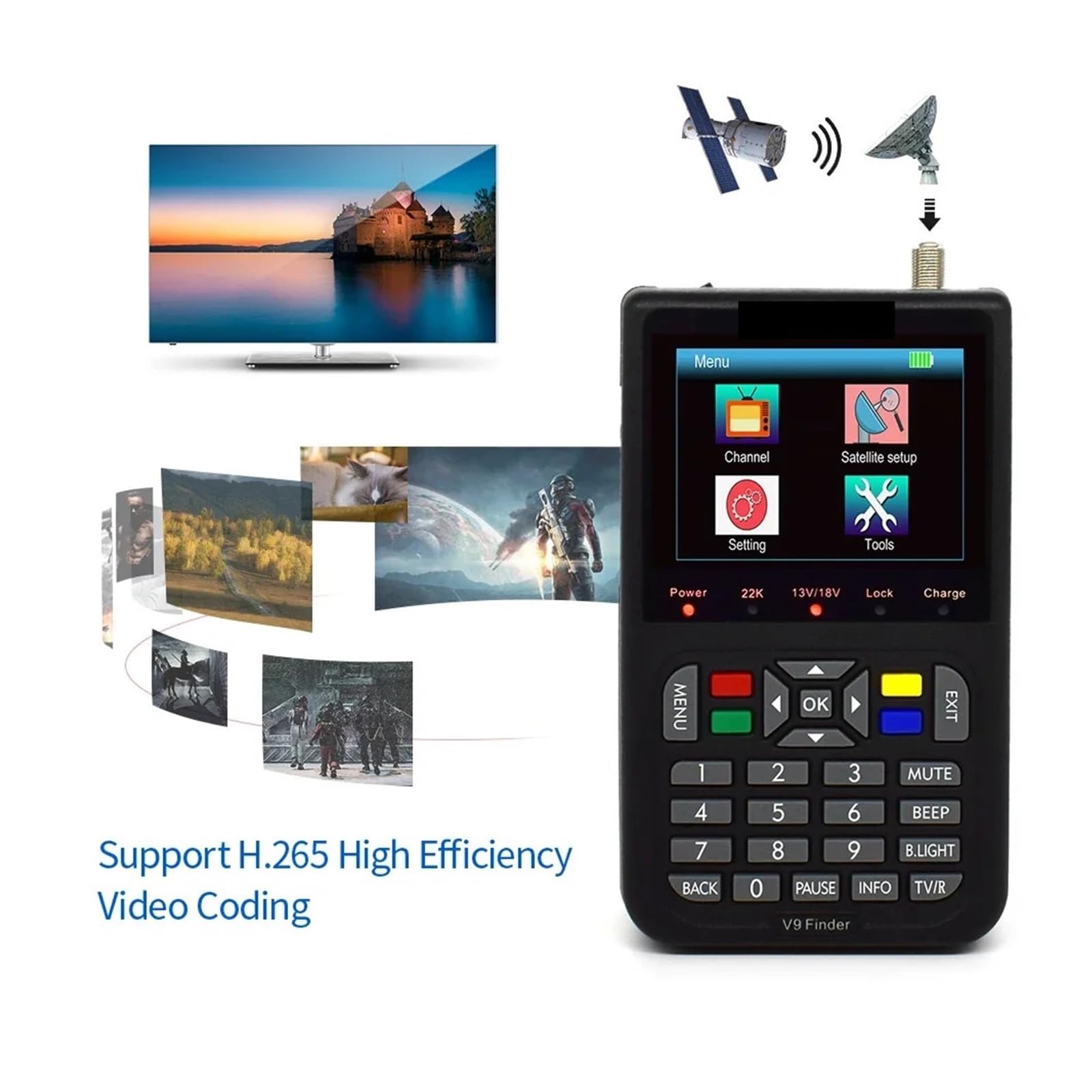 Medidor de Campo TDT, Medidor de señal digital V9 Satellite TV Finder de 3,5'' DVB-S DVB-S2 vs. V8 Finder 2 WS6933(Oranje)