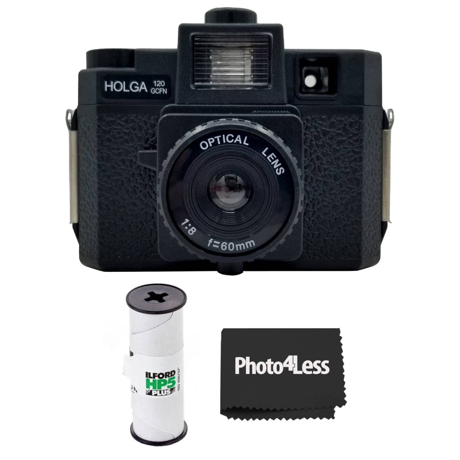 Holga 120GCFN Camera with Color Wheel Flash, Black | Ilford HP5 Plus Black and White Negative Film