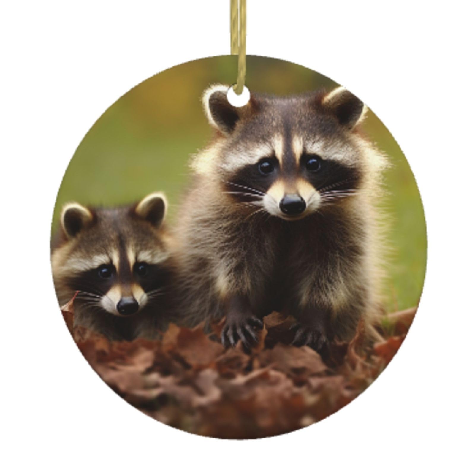 Ceramic Christmas Tree Hanging Ornaments with Gold Ropes Christmas Tree Decorations Round Ceramic Raccoon Pendant Keepsake Decorations for Holiday Xmas Gift Ideas