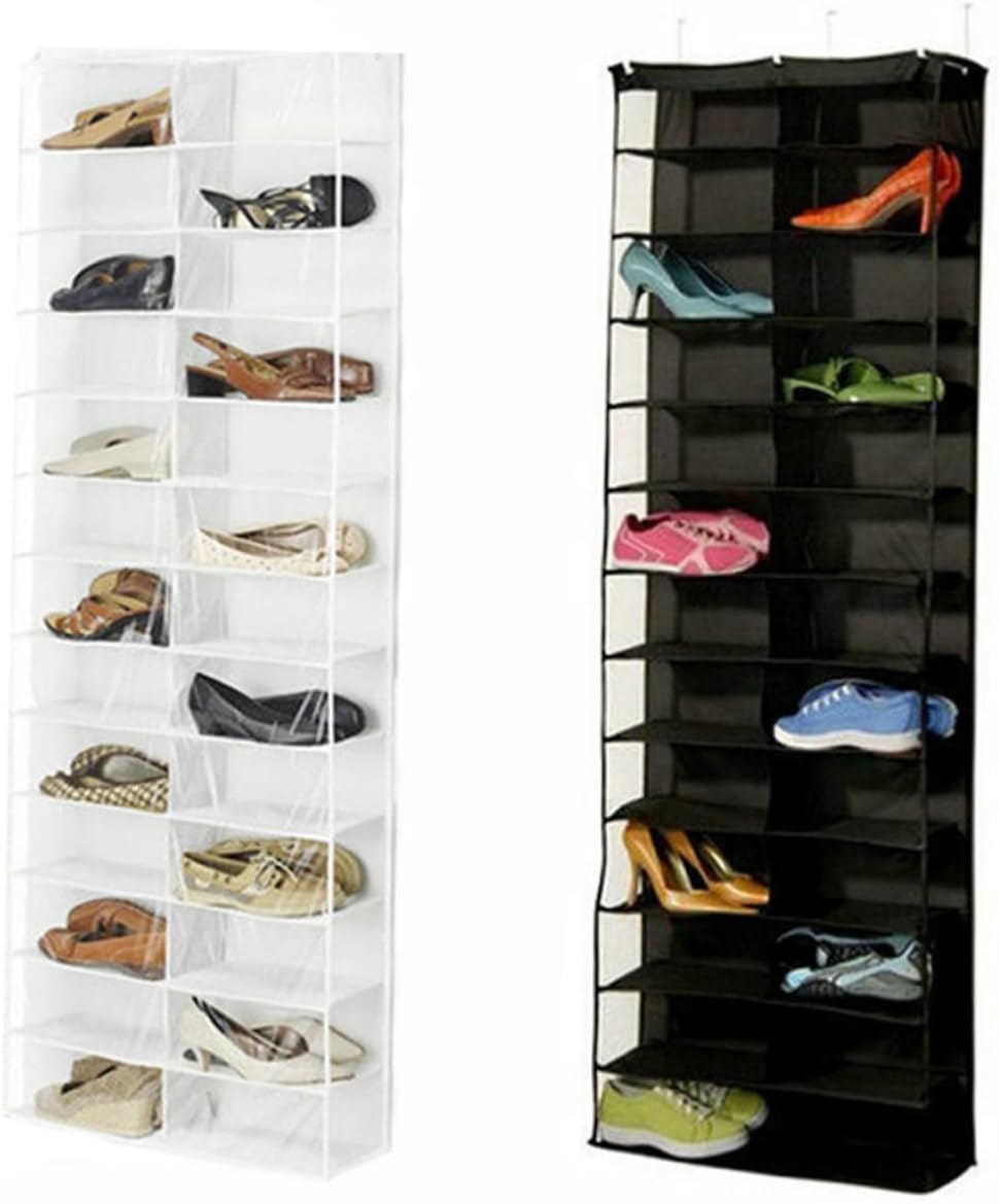 2PCS Over Door Shoe Organizer with Space Saving Hanging Storage for Closet Bedroom Dorm Black Hanging Shoe Storage Bag Slippers Scarves and Accessories