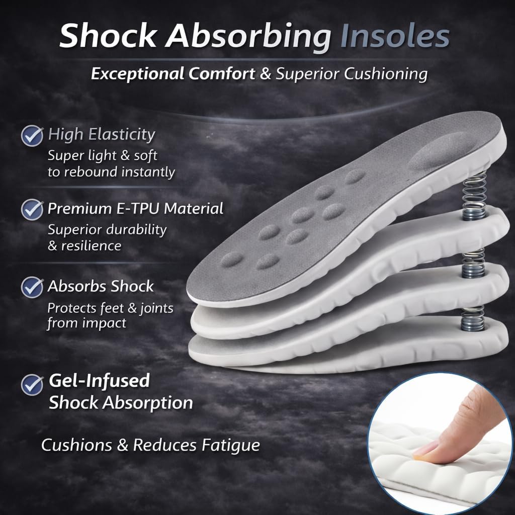 4D Cloud Insoles for Men & Women, Memory Foam Shoe Inserts, Shock Absorbing Support for Joint & Knee Comfort, Ankle Stability, Sports & Multipurpose Wear(Men 6.5-7 | Women 8.5-9-(255-260mm)) - Image 4