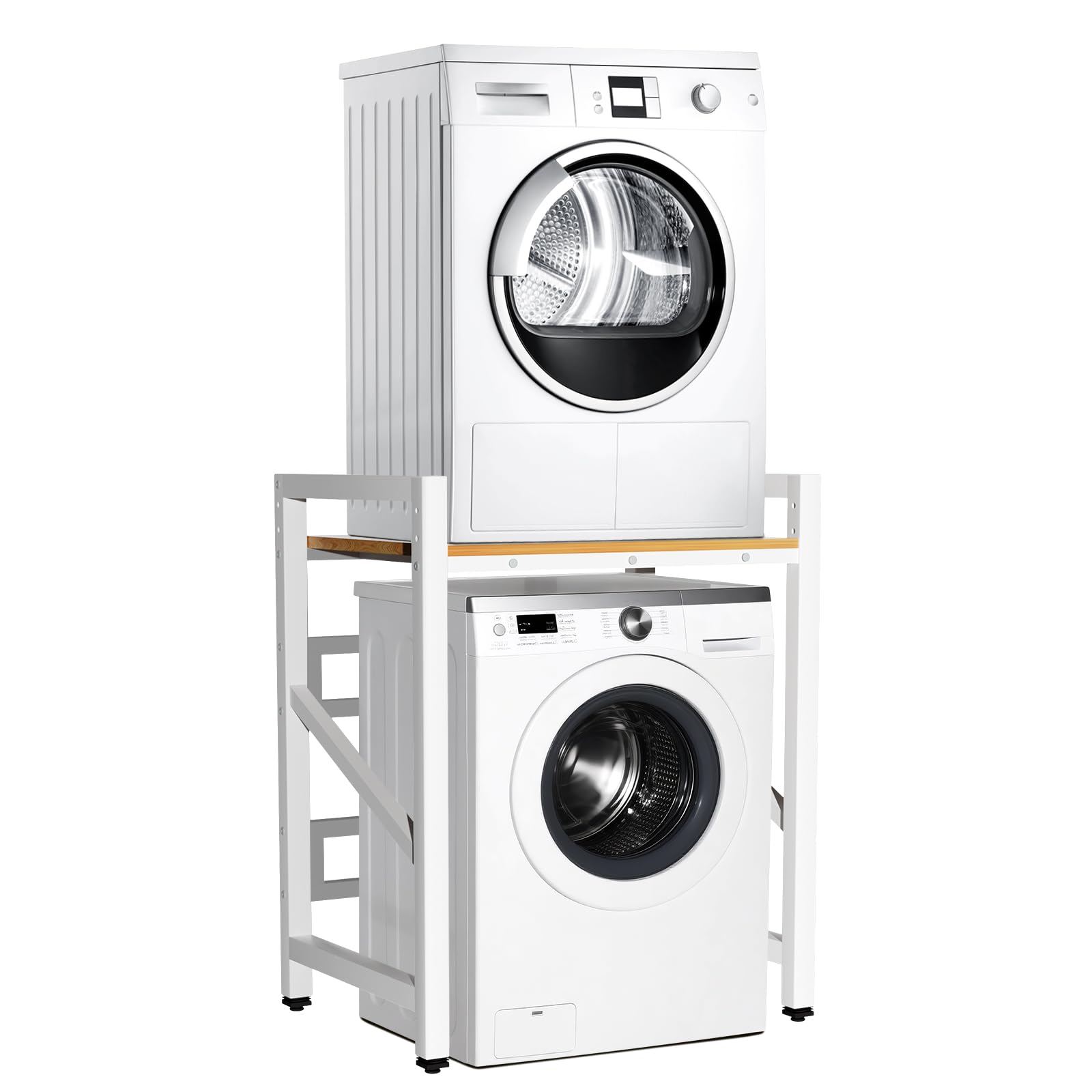 Vinteky Regal über Waschmaschine, Höhenverstellbarer Wäschetrocknerständer, Lagerregal über der Waschmaschine, Tragfähigkeit 300 kg, für Waschmaschine und Trockner, 73*63*106cm, Weiß