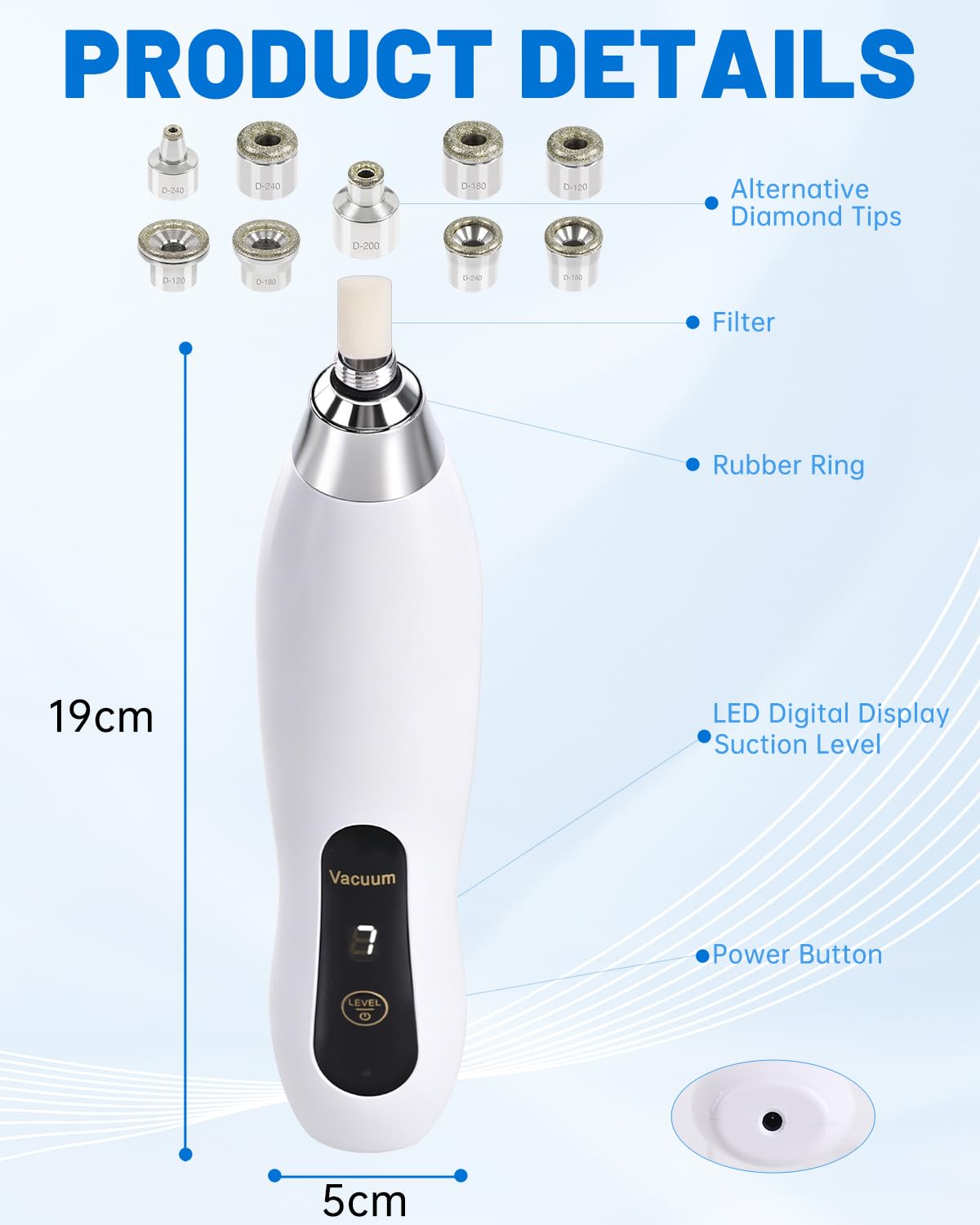 Mikrodermabrasionsgerät mit 9 Diamantaufsätzen, 7 Stufe, Tragbare Dermabrasion Maschine für Gesichtspeeling, Porenreinigung & Hautpflege Zuhause