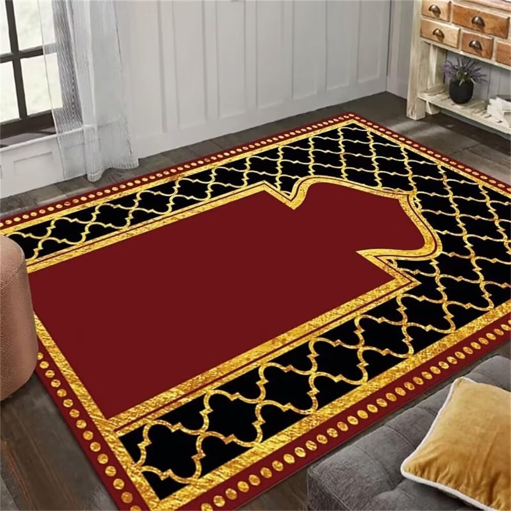 Tapis de salon rouge et noir 120x160cm à motif géométrique rétro