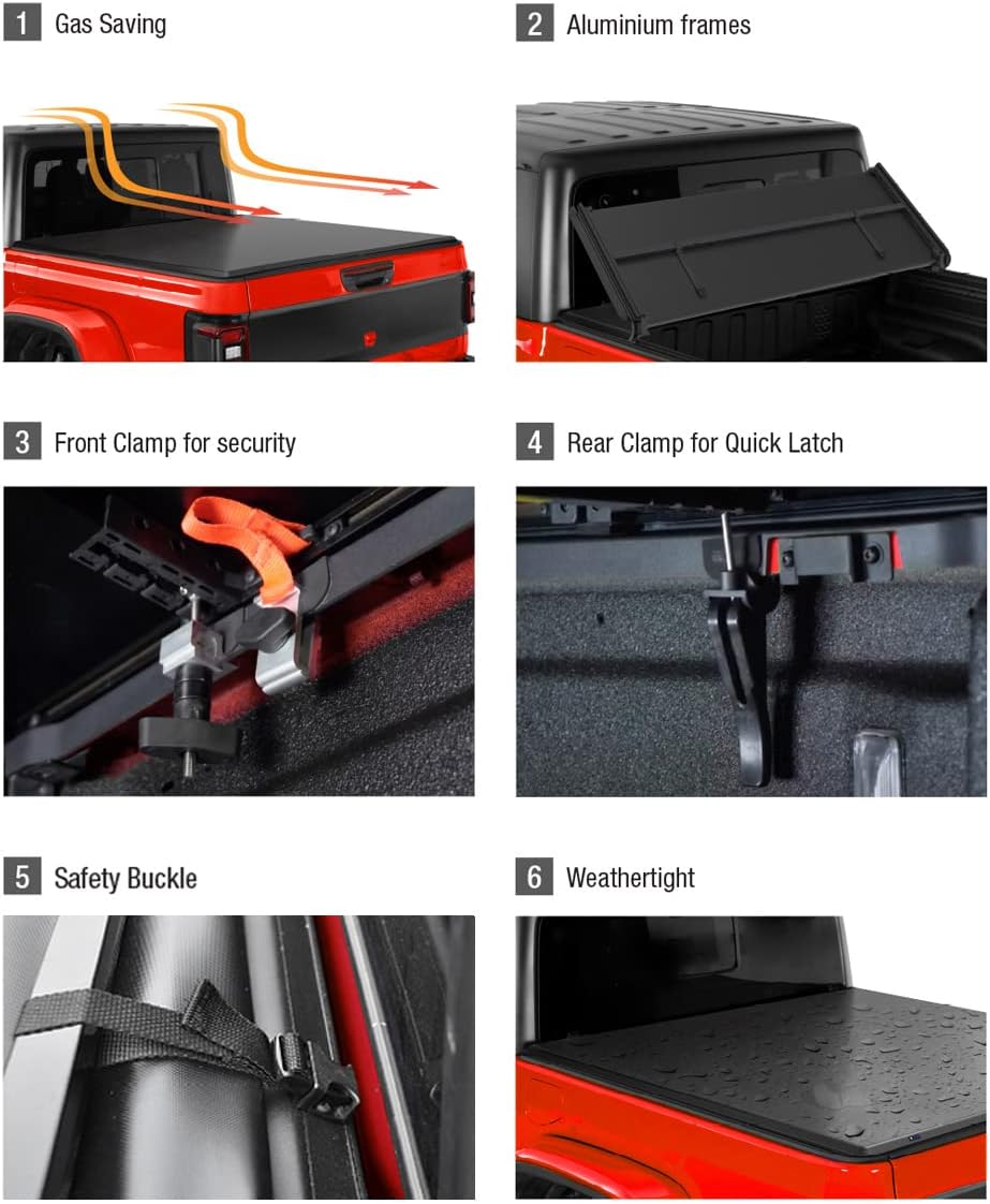 MaxMate Soft Tri-fold Truck Bed Tonneau Cover Compatible with 2020-2026 Jeep Gladiator JT | 5' (60") Bed | TCJ371060