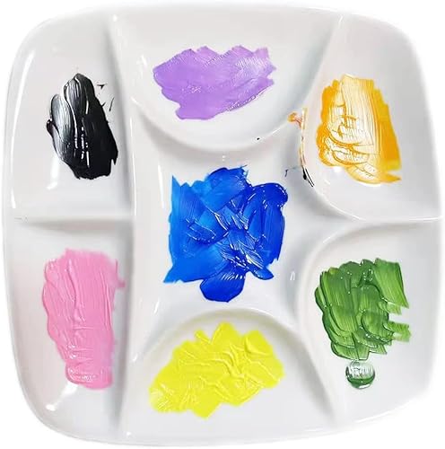 Miniatura 7 de Paleta cuadrada de pintura de artista de cerámica blanca de 7 pozos, pintura de acuarela esmaltada, mezcla de porcelana de cerámica, pintura al óleo