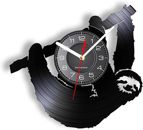 Reloj de pared de disco de vinilo con ranura de animal americano, oso de vinilo Lp, decoración del hogar para sala de estar, reloj de pared hecho de