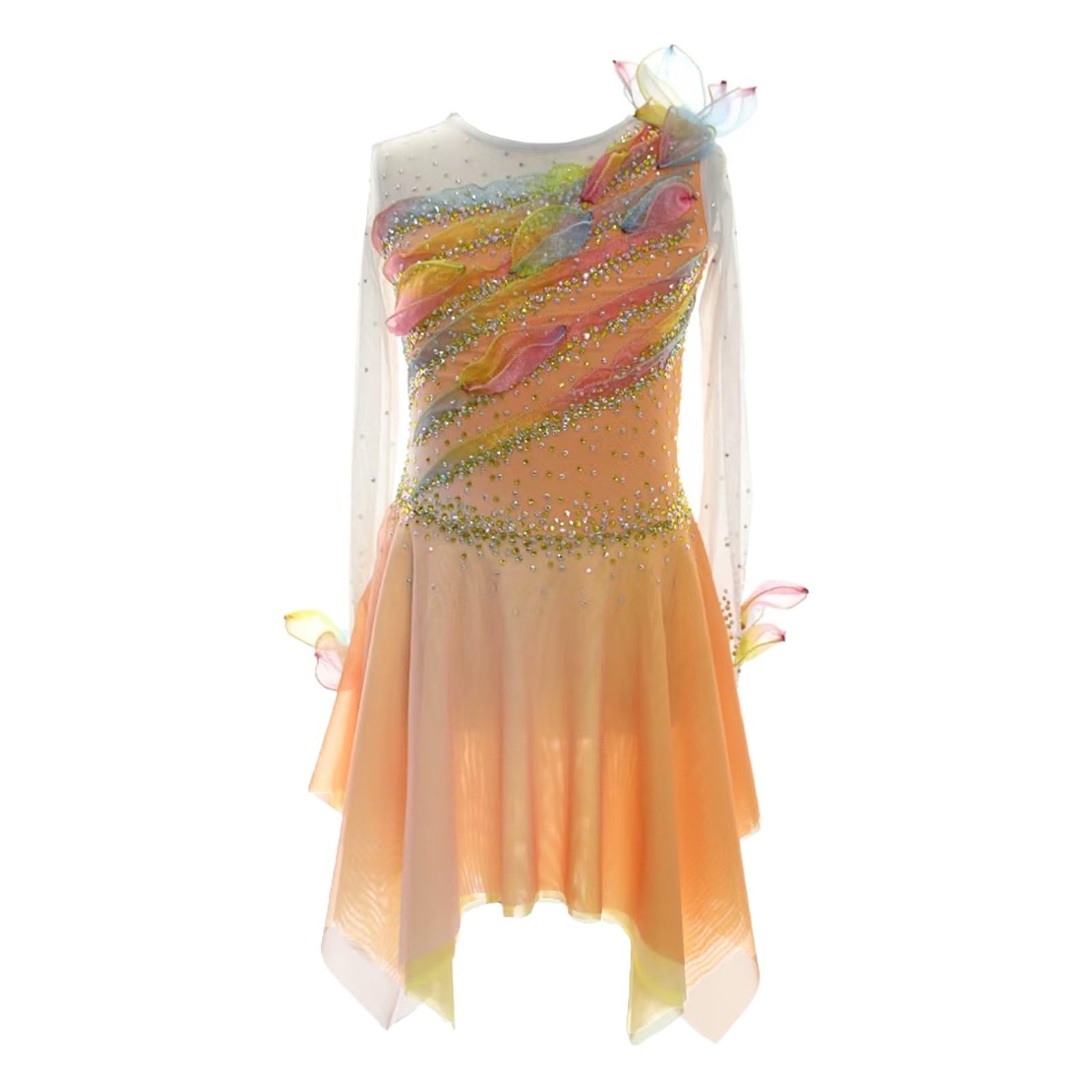 Vestido De Patinaje Artístico For Niñas, Mangas Largas Líricas Personalización Uniformes De Hielo Inmigración For Mujeres