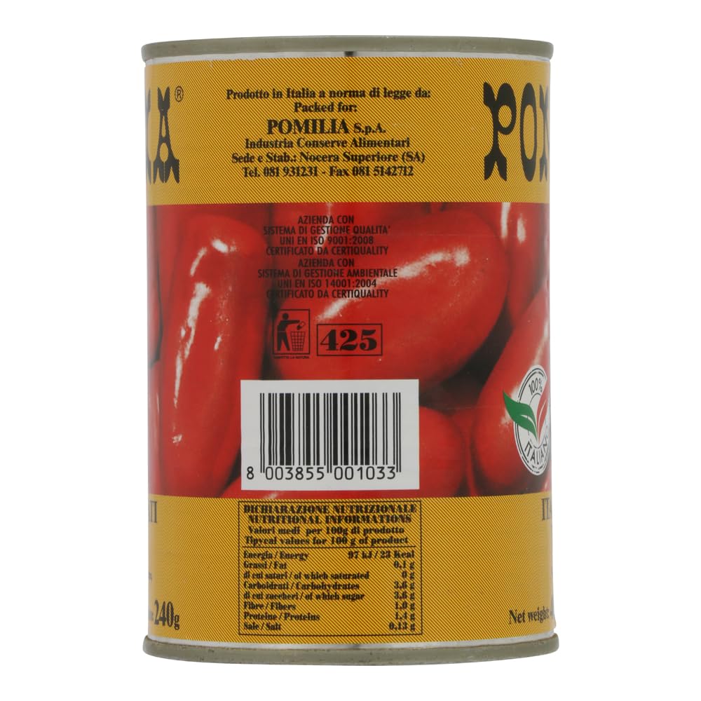 Pomilia Pomodori Pelati - 12 tomates pelados, 100% tomates italianos, lata de 400 g + lata italiana gourmet Polpa di Pomodoro de 400 g