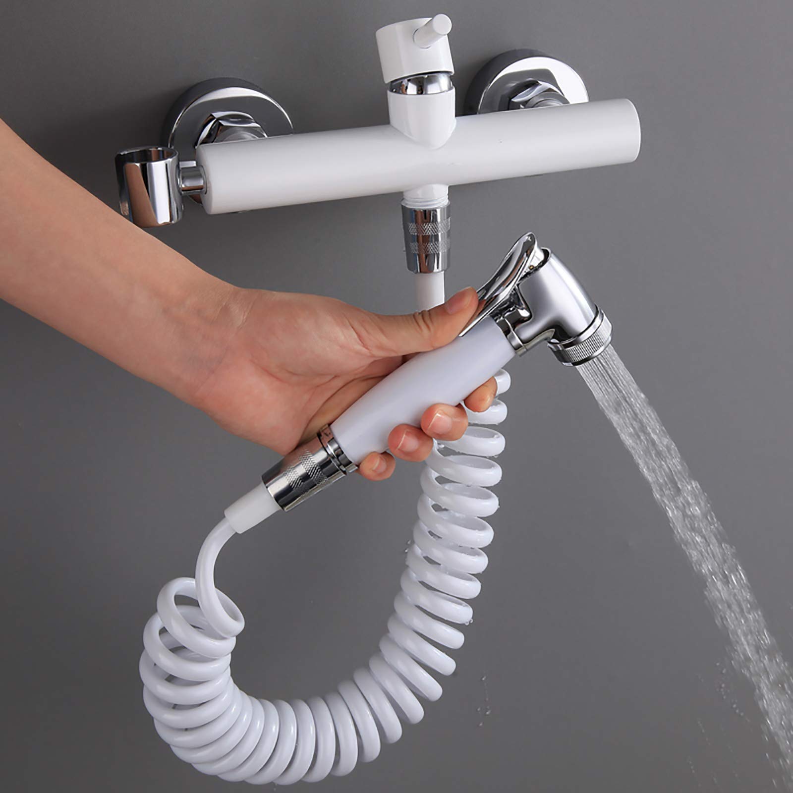 Pulverizador de bidé de mano para inodoro con agua caliente y fría, juego de pañales de tela de baño blanco montado en la pared, kit de latón para baño de mascotas, higiene personal
