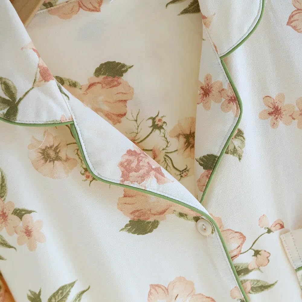 Conjunto de Pijama de Mujer Primavera y otoño, de algodón Tejido, de Manga Larga, de Dos Piezas, Holgado, Estampado, para el hogar