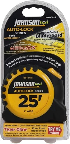 Miniatura 2 de Johnson Level & Tool 1804-0025 Cinta de alimentación con bloqueo automático, 25 pies, negroamarillo, 1 cinta