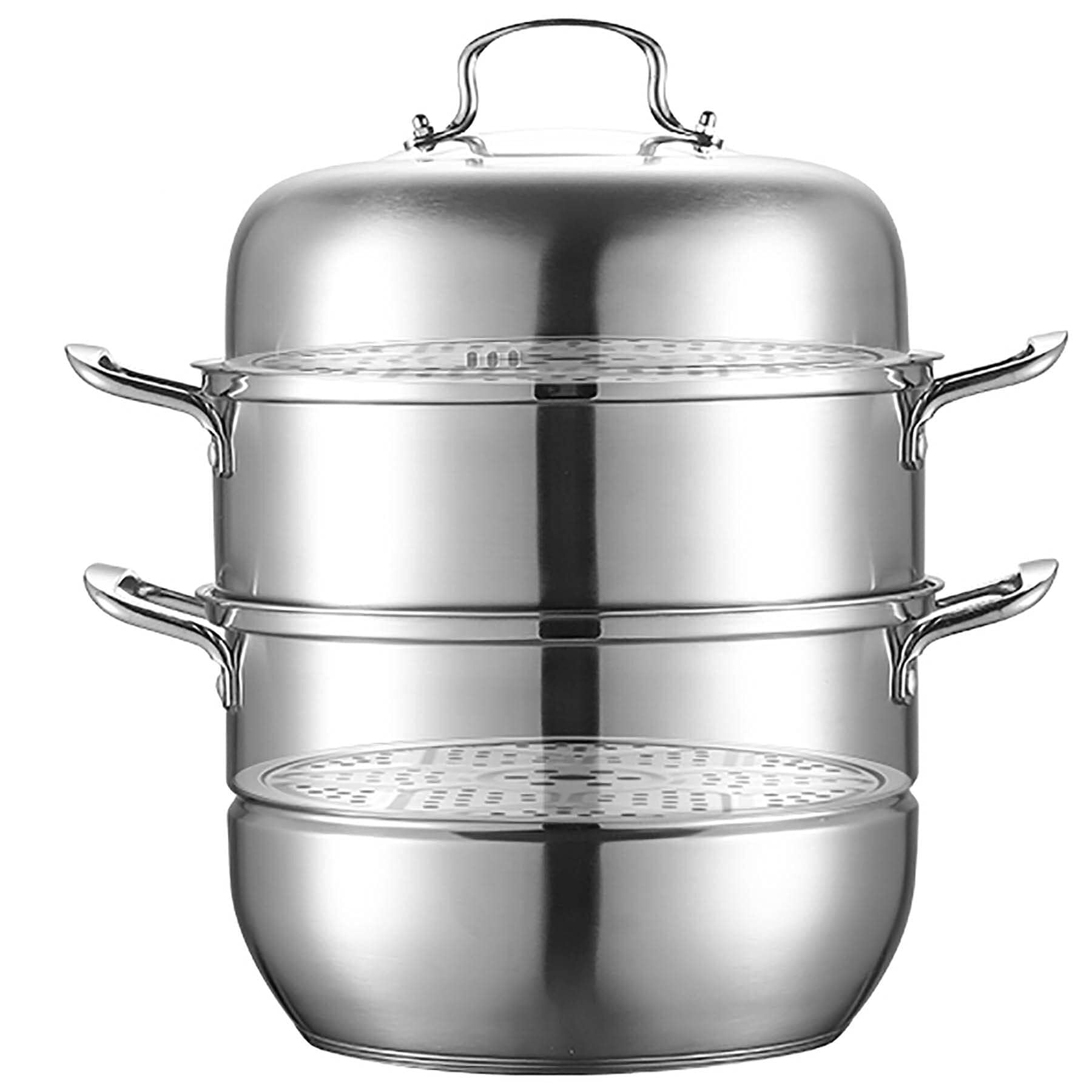 GTHTUHFD Steamer Pot/Soup Pot 304 Stainless Steel, Thickened 3-Layer Bottom, Steamed Buns & Fish, Induction & Gas Stove,32Cm,32Cm (Size_Name 30Cm),size_name-30cm