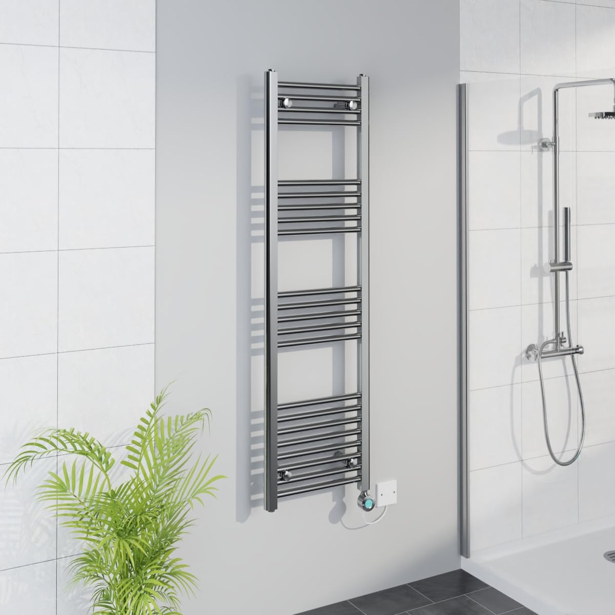 Warmehaus Chrome Smart Wifi Thermostatic Electric Bathroom Straight Heated Towel Rail Warmer Radiator With Timer 1400X400mm