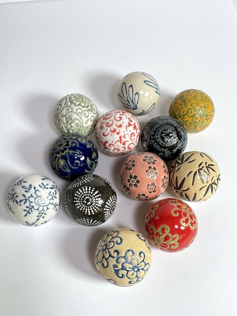 Amazon.co.jp: 浮き球 浮き玉 彩色 陶器製 中 12個セット 水盤 蓮 水鉢