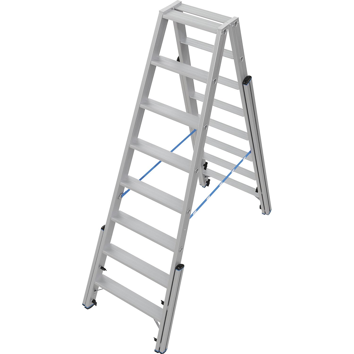 KRAUSE | Treppen-Stufenstehleiter | Mit Niveauausgleich, beidseitig begehbar, 2x8 Stufen