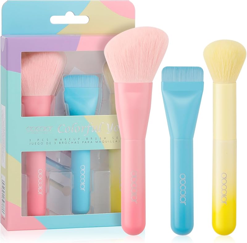 Brochas de maquillaje 3 piezas Brocha para colorete en polvo para base Brocha de maquillaje facial premium para aplicar y mezclar, base, bronceador y rubor con líquido, crema y polvo Cosmético Vegano Sin crueldad