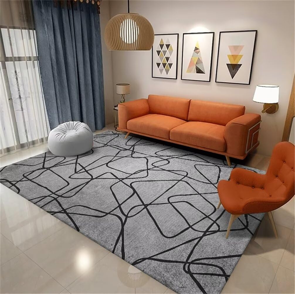 Tapis salon poil court lavable durable 50x80cm gris moderne