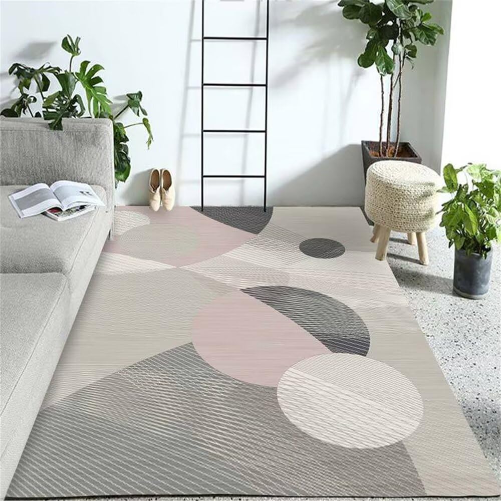 Tapis de couloir lavable en machine 70x200 cm gris rayé et rose pour chambre