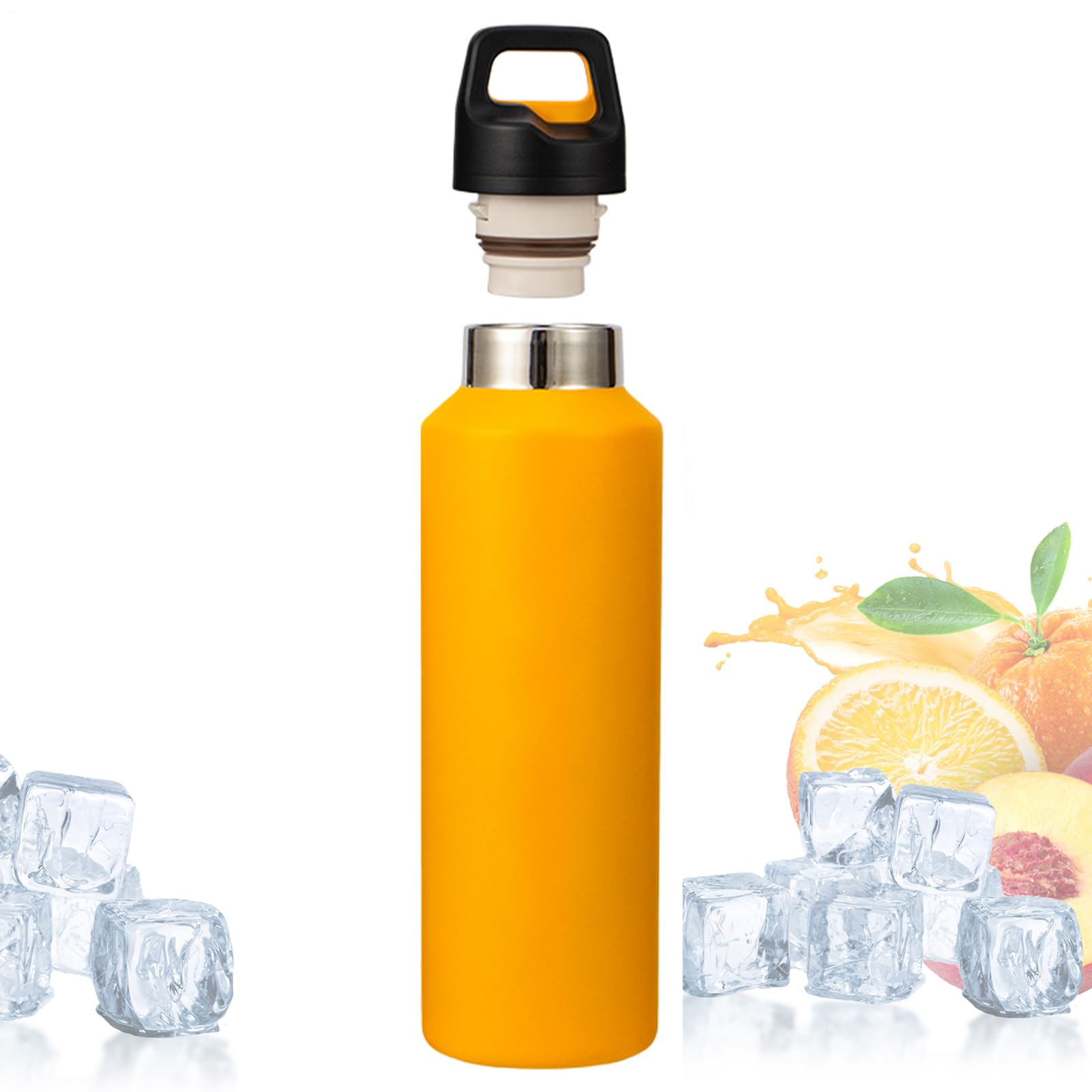 Borraccia in Metallo 600ml Acciaio Inossidabile con Apertura Facile | Borraccia Termica Isolata per Bevande per Sport Viaggio Ciclismo Escursionismo Ufficio Casa Palestra Tè Caffè Latte