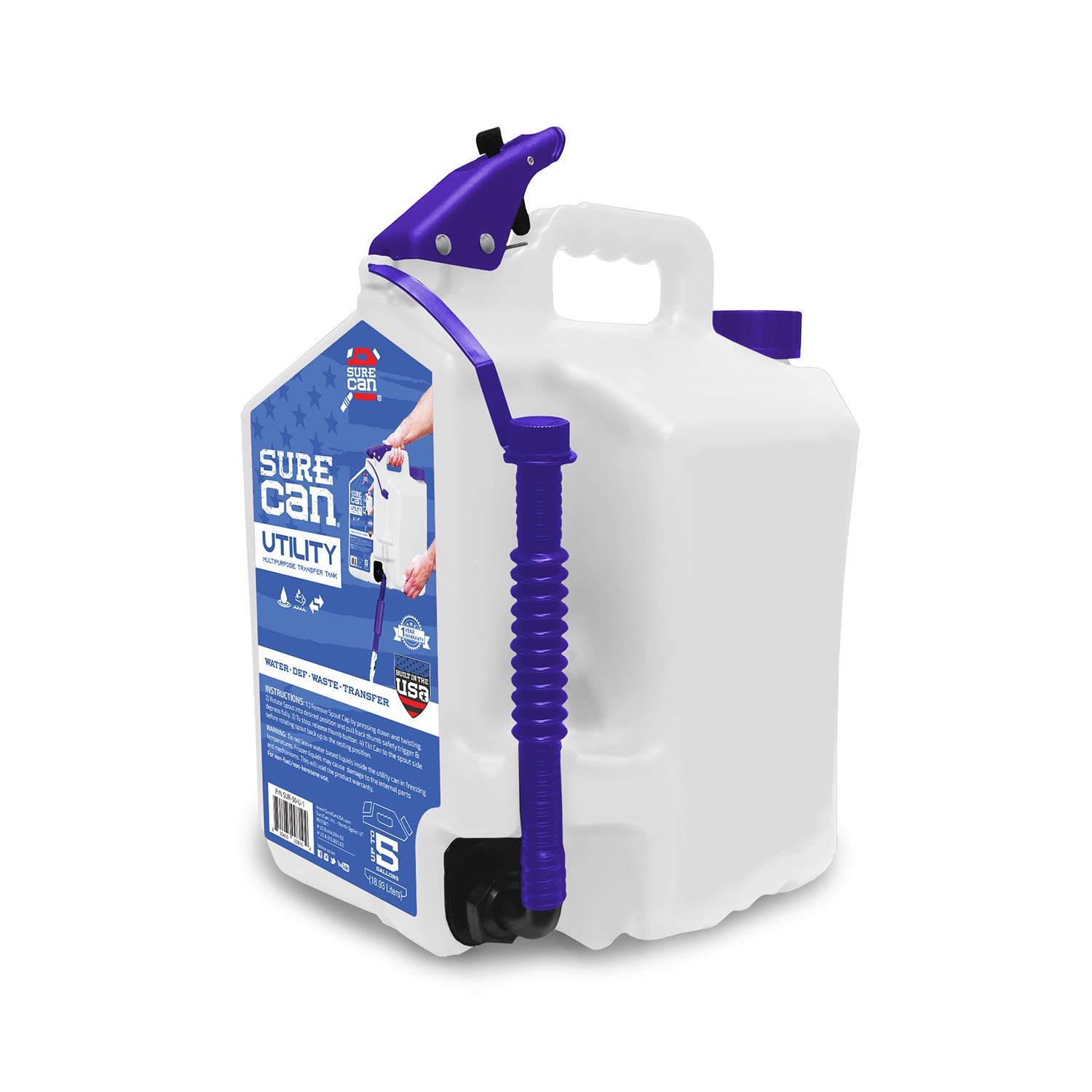 SurecanTransfer Tank & Water Dispenser - Multi-Purpose, Durable, and Compact 5 Gallon Water Dispenser, Camping Utility Container (White, SUR-50-U-1)