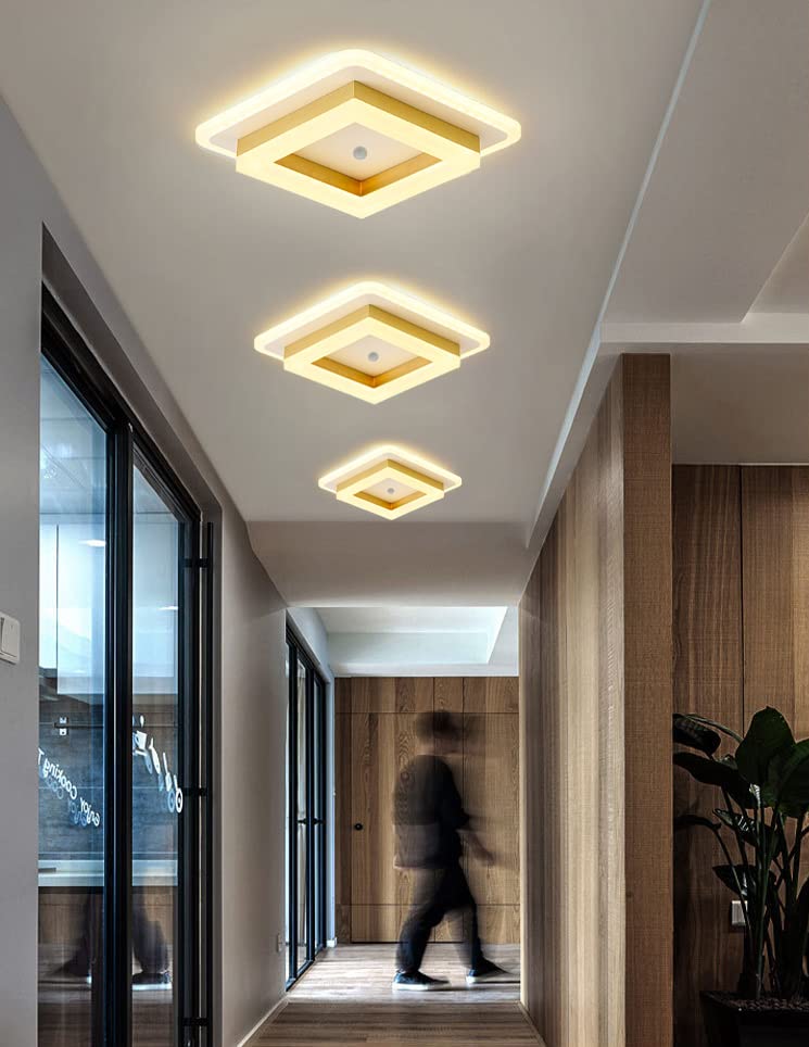 TRUYOK LED Plafondlamp met Bewegingsmelder Binnen Moderne Plafond licht Plafondlamp met Bewegingsdetector 16W Gang Lamp Vierkant Sensorlamp voor Veranda Garage Hal Hotel Trap Balkon Kelder 3000K (a