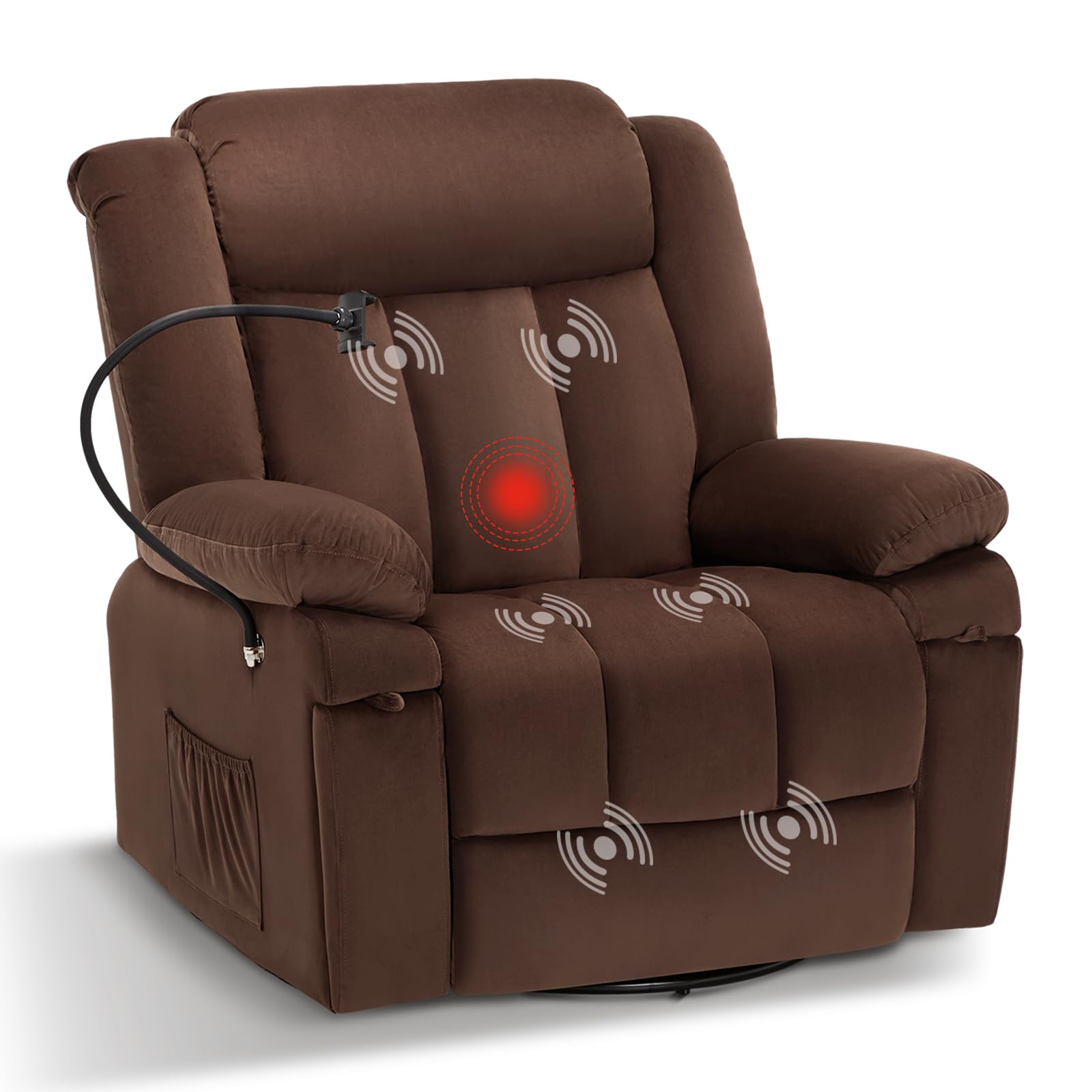 colamy swivel rocking recliner, glider sofa chair with phone stand?massage function,heating,ideal for living room, office, bedroom,darkbrown (incomplete box 1 only seat)