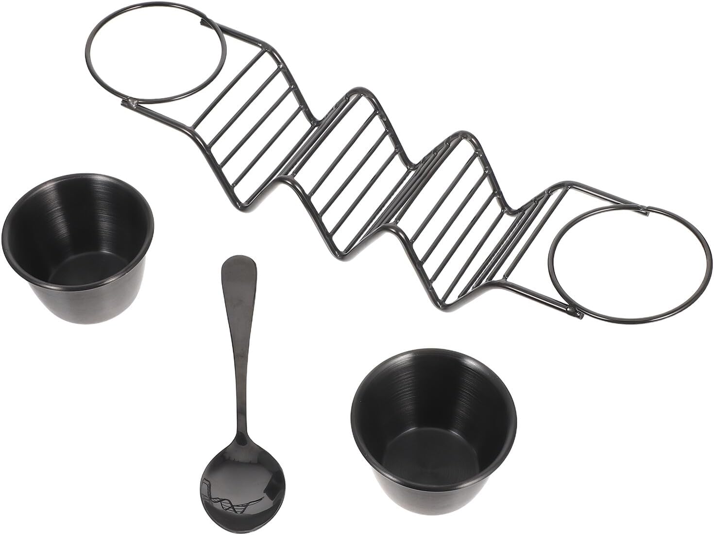 Taco Holder Stand with Sauce Cups and Spoon Stainless Steel