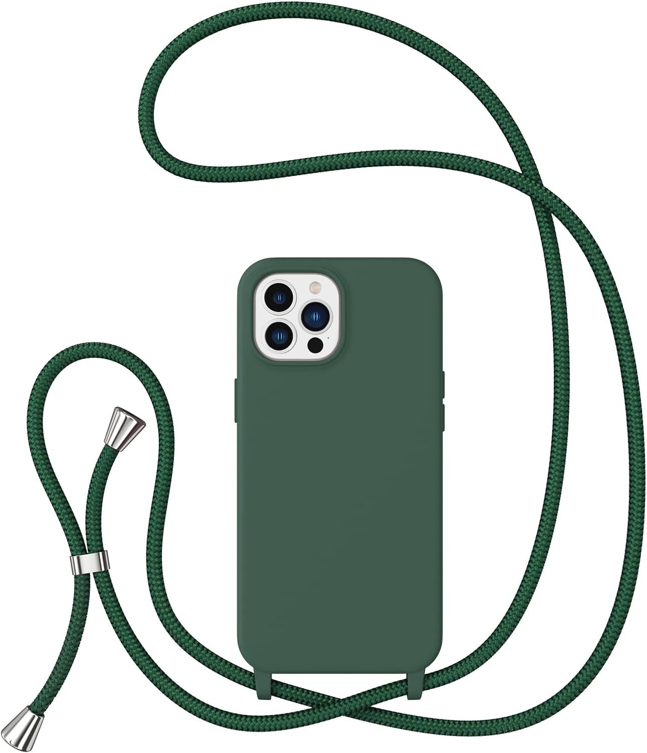 ZTOFERA Crossbody Lanyard Case for iPhone 13 Pro (6.1"), Liquid Silicone Protective Phone Case with Strap Adjustable Neck Cord Necklace Soft Cover, Dark Green
