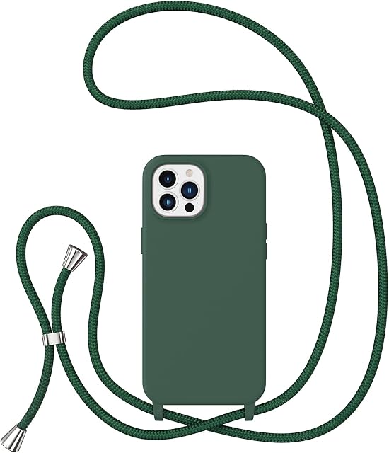 ZTOFERA Crossbody Lanyard Case for iPhone 14 Pro, Liquid Silicone Protective Phone Case with Adjustable Strap Neck Cord Necklace Girls Women Soft Cover for iPhone 14 Pro, Dark Green