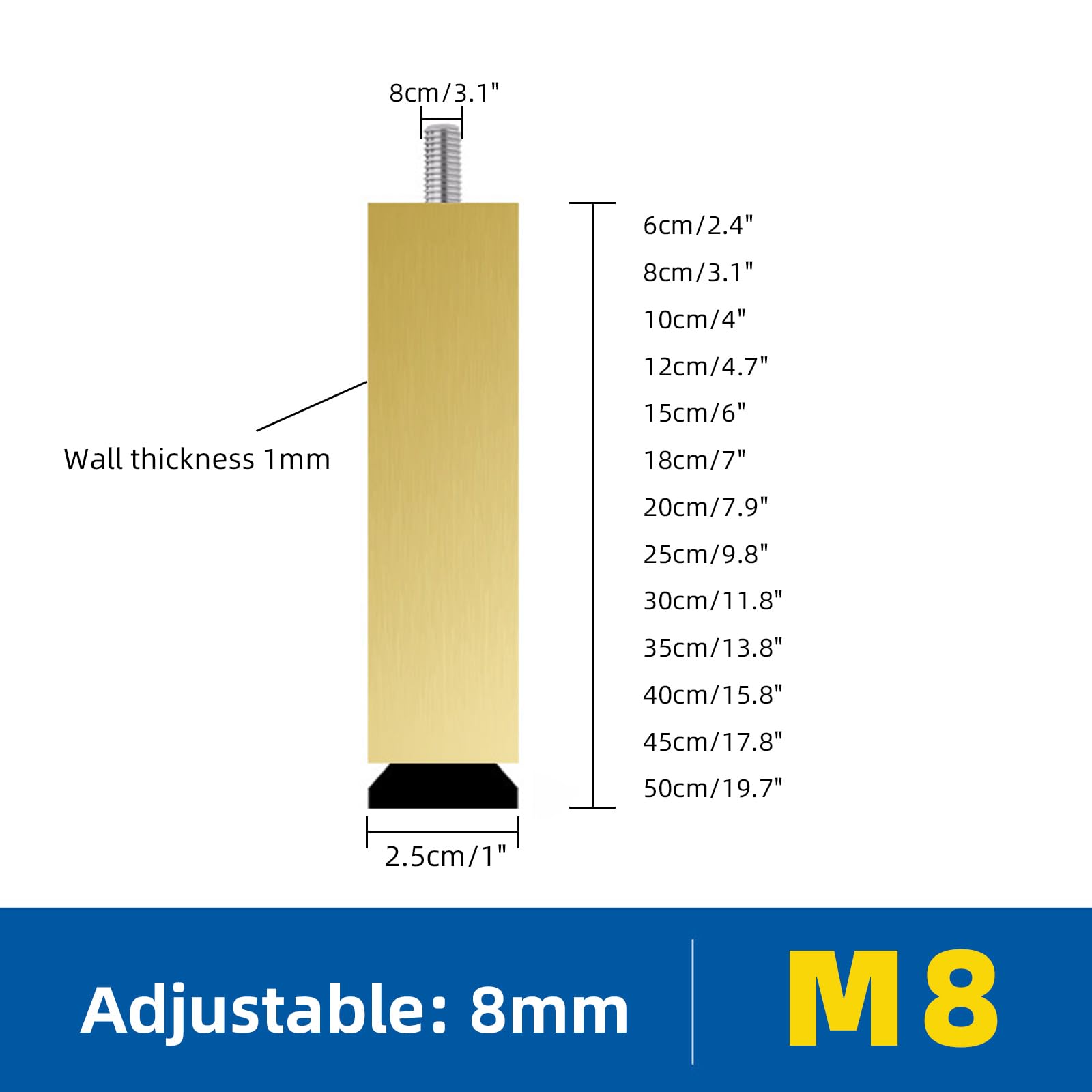 Patas para Muebles de Bano Dorados, 4 Piezas Patas para Mesas Regulables Pies de Sofá Dorados para Armario Aleación Aluminio | Anodizado Pata Cama Altura Opcional: 6-50cm Pies de Gabinete 45cm/17.8"